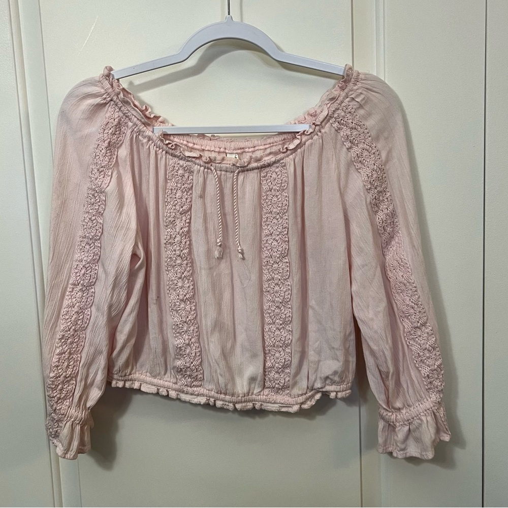 Mudd Womens/ Juniors Crop Top, Elastic Hem Stretch pink Gauzy boho size Med EUC